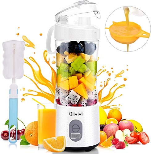 Licuadora Portatil, Mini Botella Licuadora Portatil Olivivi Con 6 Potentes Cuchillas, Batería Recargable Por USB De 4000mAh, Exprimidor Con Colador, Cepillo de Limpieza Incluido, Libre de BPA