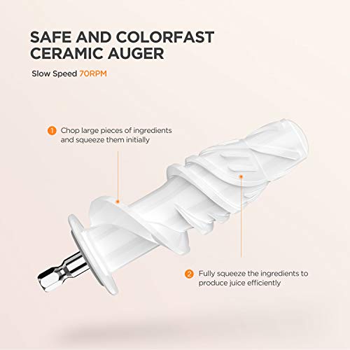 Licuadora Prensado en Frío, CalmDo Extractor de Zumos con Barrena de Cerámica, Boca Antigoteo, Motor Silencioso, Cepillo de limpieza, Ideal para Jugos de Frutas y Verduras Nutritivas, Sorbete, Helado