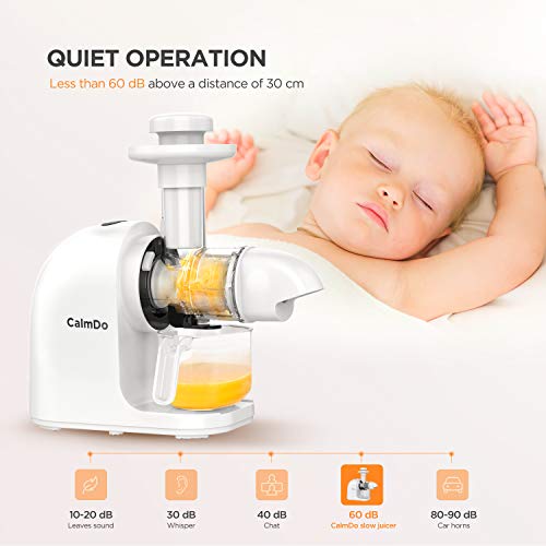 Licuadora Prensado en Frío, CalmDo Extractor de Zumos con Barrena de Cerámica, Boca Antigoteo, Motor Silencioso, Cepillo de limpieza, Ideal para Jugos de Frutas y Verduras Nutritivas, Sorbete, Helado