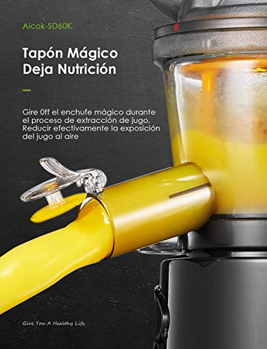 Licuadora Prensado Frío, Aicok Licuadoras Para Verduras y Frutas con Boca Ancha de 75MM, extractor de zumos con Función inversa, Slow Juicer Motor Silencioso, Libre de BPA