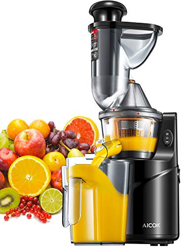 Licuadora Prensado Frío, Aicok Licuadoras Para Verduras y Frutas con Boca Ancha de 75MM, extractor de zumos con Función inversa, Slow Juicer Motor Silencioso, Libre de BPA