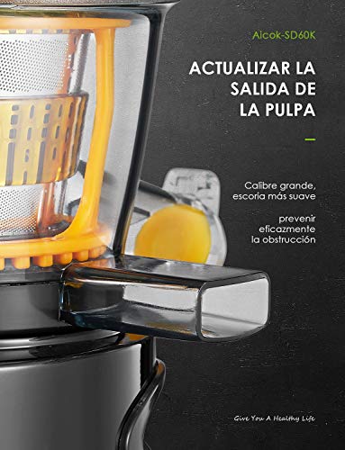 Licuadora Prensado Frío, Aicok Licuadoras Para Verduras y Frutas con Boca Ancha de 75MM, extractor de zumos con Función inversa, Slow Juicer Motor Silencioso, Libre de BPA