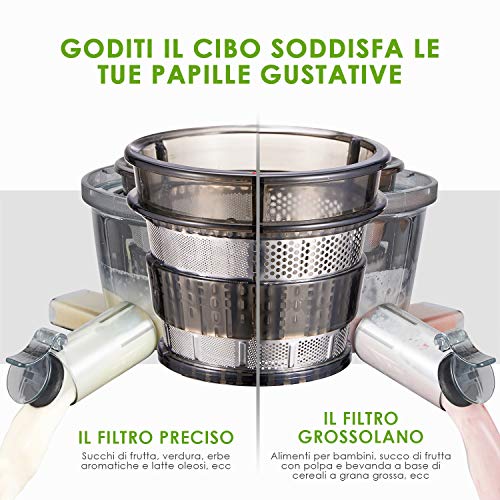 Licuadora Prensado Frio, Aicook 3 en 1 Licuadora para Frutas, Verduras, Alimentos para Bebés y Helado, Diseño de Bajo Ruido, Pre-limpieza y la Función Inversa, con Pies Antideslizante