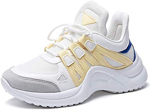 Licy Life-UK Mujers Chunky Zapatillas de Deportivo Sneakers Running Cordones Zapatos para Correr Malla Calzado Atletismo, Alta Talón Plataforma Fitness Casual Invierno Otoño