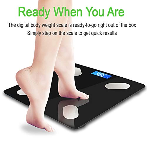 LIFE-LXC Bluetooth Báscula de Baño- Smart Báscula de baño ultrafina para medir la grasa corporal. Analizador con% de grasa corporal, IMC, edad, peso y altura (negro)-180kg/400lb