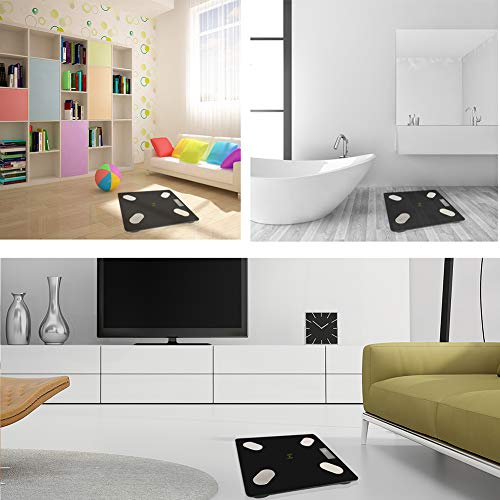 LIFE-LXC Bluetooth Báscula de Baño- Smart Báscula de baño ultrafina para medir la grasa corporal. Analizador con% de grasa corporal, IMC, edad, peso y altura (negro)-180kg/400lb