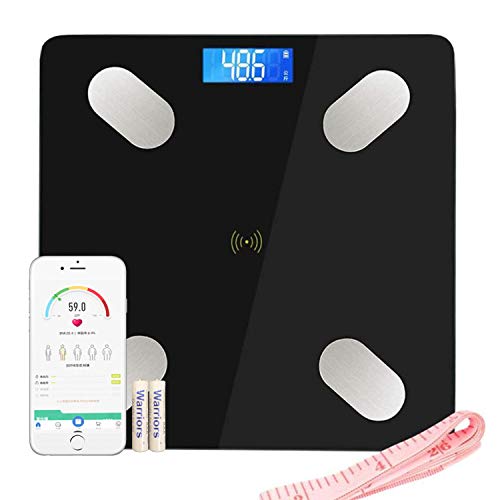 LIFE-LXC Bluetooth Báscula de Baño- Smart Báscula de baño ultrafina para medir la grasa corporal. Analizador con% de grasa corporal, IMC, edad, peso y altura (negro)-180kg/400lb