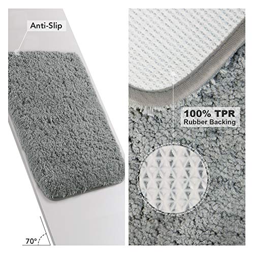 Lifewit baño Mat Gris, Microfibra Suave Shag Super Agua Absorbente No-Slip Rubber Baño Rug, Grueso, Máquina Lavable, 80 x 50 cm