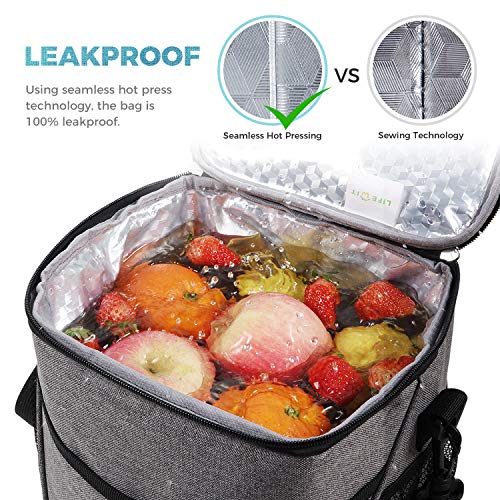 Lifewit Bolsa Térmica,Bolsa para Mantener La Comida Bebida con Aislamiento Térmico,para Almacenar Alimentos,para Traer A La Escuela,Trabajo,Playa,Pic-Nic,Barbacoa,Capacidad 9L,Gris