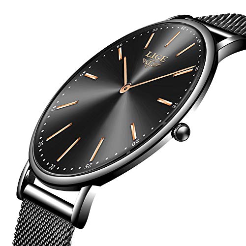 LIGE Relojes Hombre Moda Ultradelgado Simple Negro Relojes Hombre Impermeable Automático Fecha Cuarzo Negocios Vestido Relojes