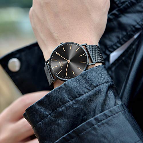 LIGE Relojes Hombre Moda Ultradelgado Simple Negro Relojes Hombre Impermeable Automático Fecha Cuarzo Negocios Vestido Relojes