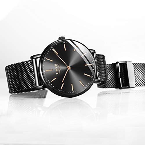 LIGE Relojes Hombre Moda Ultradelgado Simple Negro Relojes Hombre Impermeable Automático Fecha Cuarzo Negocios Vestido Relojes