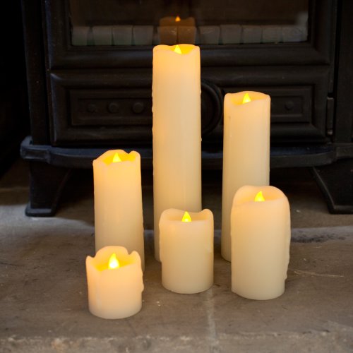 Lights4fun - Conjunto de 6 Velas sin Llama LED a Columna en Cera a Pilas