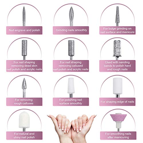 Lima de Uñas Eléctrica, Torno para Uñas Profesional, GLAMADOR Kit de Manicura Eléctrico con 11 Accesorios de Molienda, 30 Bandas de Lijado, 7 Cepillos,100 Plantillas,Set de Manicura para Salón/DIY