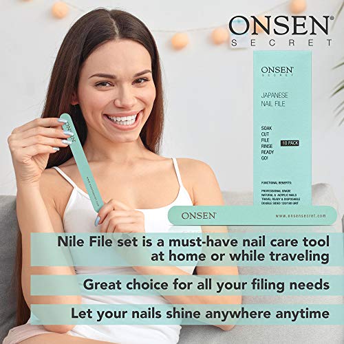 Lima de uñas japonesa Onsen, paquete de 10 limas de uñas profesionales, limas de uñas acrílicas y naturales de doble cara, grano 120/180, desechable, lima de salón, lima de uñas para uñas brillantes