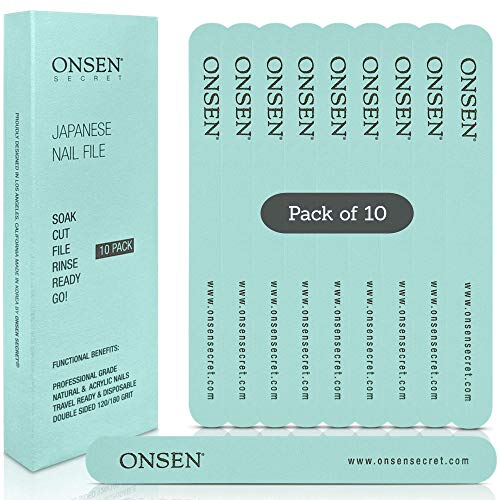 Lima de uñas japonesa Onsen, paquete de 10 limas de uñas profesionales, limas de uñas acrílicas y naturales de doble cara, grano 120/180, desechable, lima de salón, lima de uñas para uñas brillantes