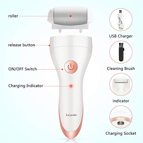 Lima Eléctrica Pedicura Eléctrico Profesional Lima Durezas Pies Recargable Aparato de Pedicura eléctrico Eliminador de Callos con 2 Cabeza de Rodillo para Eliminar la Piel Dura o Muerta (2 Cabeza)