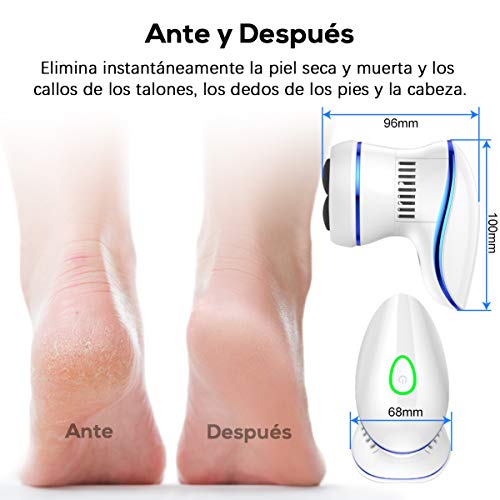 Lima Electrica Pies BOIROS Lima Eléctrica Durezas Pies Lima Pedicura Electrico Electrónica para el Cuidado de los Pies Recargable Quita Durezas para Pies con 12 Recambios de Cabeza de Pulidora, Azul