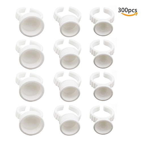 Limeo liemo Desechables Pegamento Pigmento Ring Tattoo Tapa Plana Tattoo Ring Ring Plana Anillos Soporte Tattoo Cup Tattoo Tool Ink Cup Make Up Taza Cejas Herramienta Beauty Tools 300 Unidades