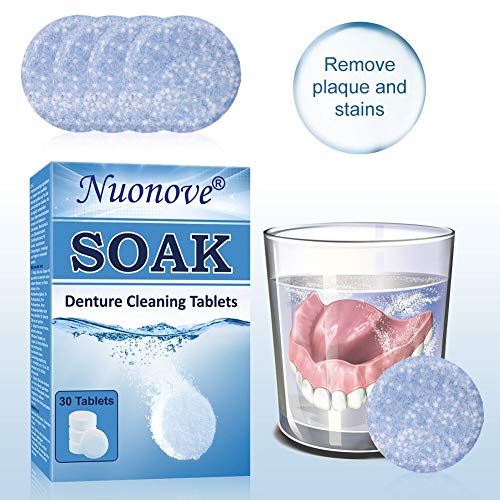 Limpiador de Dentadura, Tabletas Limpiadoras para Prótesis Dentales, Tabletas De Limpieza Dental, Tabs Tabletas Limpiadoras Efervescentes, Elimine El Sarro Sebelde Y Las Manchas 30 pestañas
