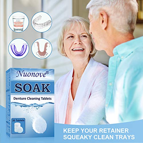 Limpiador de Dentadura, Tabletas Limpiadoras para Prótesis Dentales, Tabletas De Limpieza Dental, Tabs Tabletas Limpiadoras Efervescentes, Elimine El Sarro Sebelde Y Las Manchas 30 pestañas