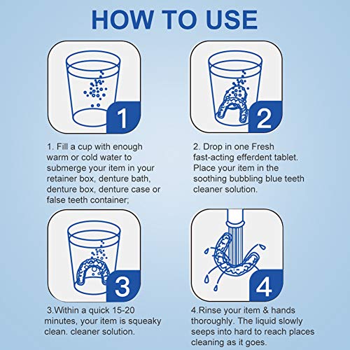 Limpiador de Dentadura, Tabletas Limpiadoras para Prótesis Dentales, Tabletas De Limpieza Dental, Tabs Tabletas Limpiadoras Efervescentes, Elimine El Sarro Sebelde Y Las Manchas 30 pestañas
