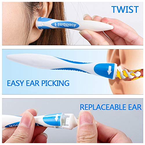 Limpiador de Oídos, 16 Cabezales de Silicona Reemplazables, Limpiador Oídos Giratorio, Herramienta de Eliminación de Cera del Oído, Limpiador Oído Ecológico, Limpiadores de Oídos, Eliminación Segura