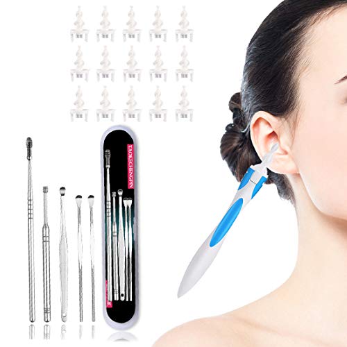 Limpiador de Oídos en Espiral, 16 q-inclina los reemplazos y 5pcs Cuchara de Oreja de Acero Inoxidable, Limpia Cera Oidos Q grips Cera Oidos, El canal auditivo ya no pica