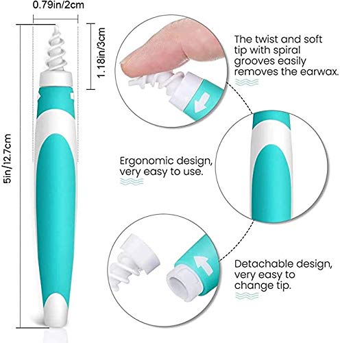 Limpiador de Oídos,Limpia Cera Oidos Q grips Cera Oidos,Kit de limpieza Para Oídos, Sistema Espiral Inteligente, con Mango y 16 Puntas Lavables, Seguro y Suave, Adecuado para Niños y Adultos