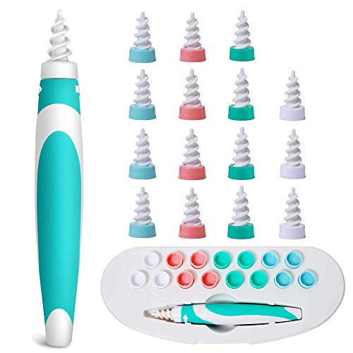 Limpiador de Oídos,Limpia Cera Oidos Q grips Cera Oidos,Kit de limpieza Para Oídos, Sistema Espiral Inteligente, con Mango y 16 Puntas Lavables, Seguro y Suave, Adecuado para Niños y Adultos