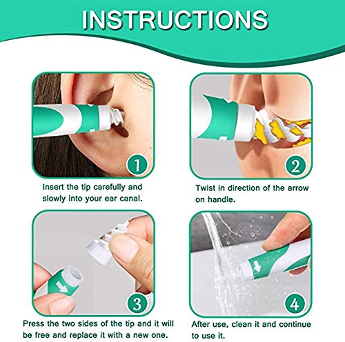 Limpiador de Oídos,Limpia Cera Oidos Q grips Cera Oidos,Kit de limpieza Para Oídos, Sistema Espiral Inteligente, con Mango y 16 Puntas Lavables, Seguro y Suave, Adecuado para Niños y familias (Azul)