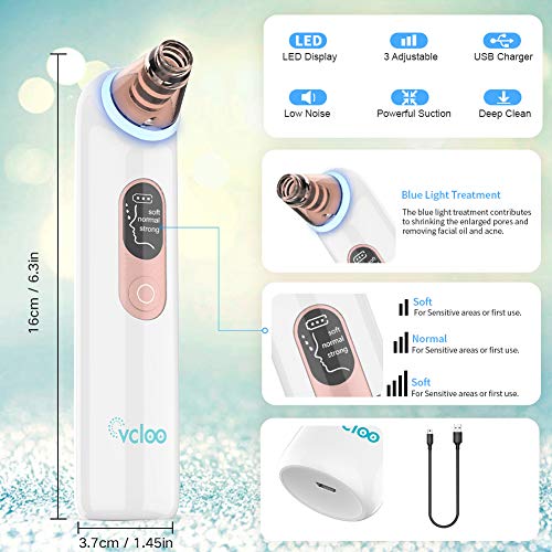 Limpiador de Poros - Extractor de Puntos Negros Limpiador Facial Blackhead Remover Eliminador Puntos Negros Electrónico USB Recargable 4 Cabezales y 3 Modos Removedor Puntos Negros