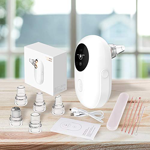 Limpiador de Poros, Succionador de Puntos Negros USB Recargable, Extractor Puntos Negros Limpiador Facial 5 Cabezales y 3 Modos para Espinillas y Acné, Aspiradoras con pantalla