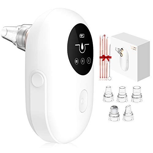 Limpiador de Poros, Succionador de Puntos Negros USB Recargable, Extractor Puntos Negros Limpiador Facial 5 Cabezales y 3 Modos para Espinillas y Acné, Aspiradoras con pantalla