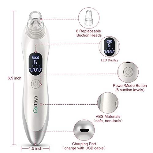Limpiador de Poros, Succionador de Puntos Negros y Espinillas, Extractor Puntos Negros, Limpiador Facial para Espinillas y Acné con 3 Cabezales y 6 Modos de Succión, con Pantalla LCD Grande