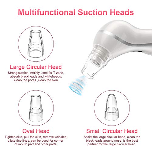 Limpiador de Poros, Succionador de Puntos Negros y Espinillas, Extractor Puntos Negros, Limpiador Facial para Espinillas y Acné con 3 Cabezales y 6 Modos de Succión, con Pantalla LCD Grande