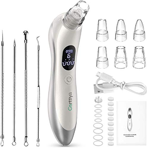 Limpiador de Poros, Succionador de Puntos Negros y Espinillas, Extractor Puntos Negros, Limpiador Facial para Espinillas y Acné con 3 Cabezales y 6 Modos de Succión, con Pantalla LCD Grande
