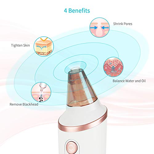 Limpiador de Poros - Xpreen Eliminador de Puntos Negros Extractor Puntos Negros con Carga Inalámbrica Iluminación LED 4 Nivele Ajustables y 4 Cabezales Intercambiables