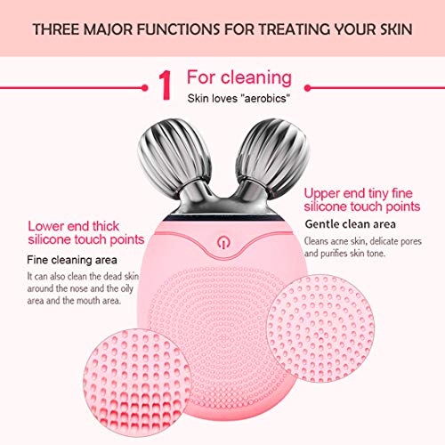 Limpiador facial electrico con diadema maquillaje y libro cepillo masajeador facial y limpieza facial profunda por vibracion lifting facial V control tiempo uso impermeable IPX6 rosa