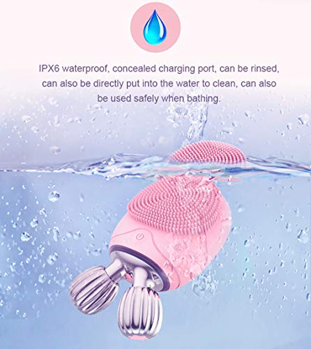 Limpiador facial electrico con diadema maquillaje y libro cepillo masajeador facial y limpieza facial profunda por vibracion lifting facial V control tiempo uso impermeable IPX6 rosa