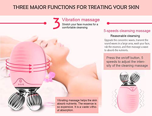 Limpiador facial electrico con diadema maquillaje y libro cepillo masajeador facial y limpieza facial profunda por vibracion lifting facial V control tiempo uso impermeable IPX6 rosa