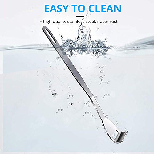 Limpiador lingual de acero inoxidable, paquete de 4 unidades, acero inoxidable, metal, raspador lingual con bolsa de transporte (Plata, 4x)