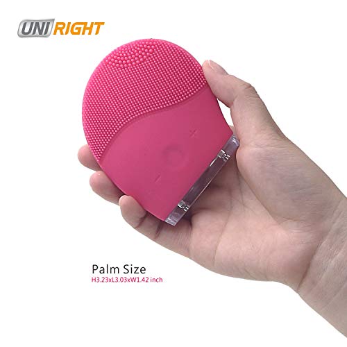 Limpieza Facial Anti-Edad,Uni-Right Silicona eléctrica Limpiador Facial y masajeador a prueba de agua Sonic Face Massage SPA, Face Polish and Scrub (Rosa roja)