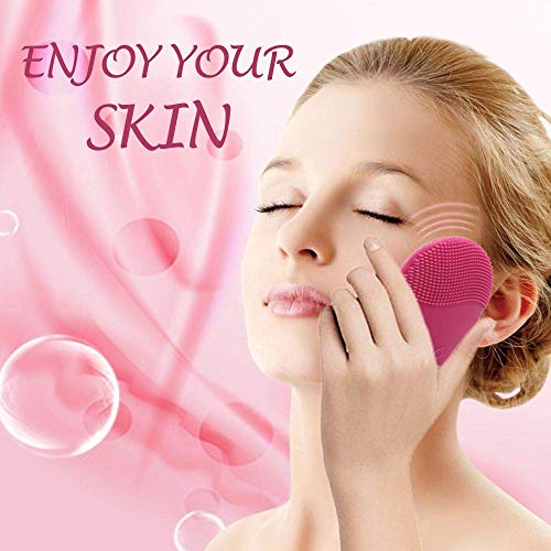 Limpieza Facial Anti-Edad,Uni-Right Silicona eléctrica Limpiador Facial y masajeador a prueba de agua Sonic Face Massage SPA, Face Polish and Scrub (Rosa roja)