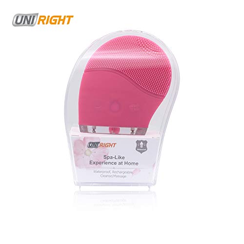 Limpieza Facial Anti-Edad,Uni-Right Silicona eléctrica Limpiador Facial y masajeador a prueba de agua Sonic Face Massage SPA, Face Polish and Scrub (Rosa roja)