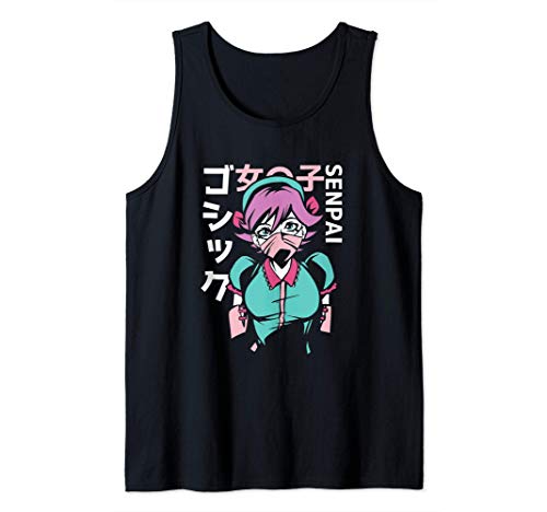 Linda chica de anime gótica pastel con mascarilla Anime Camiseta sin Mangas