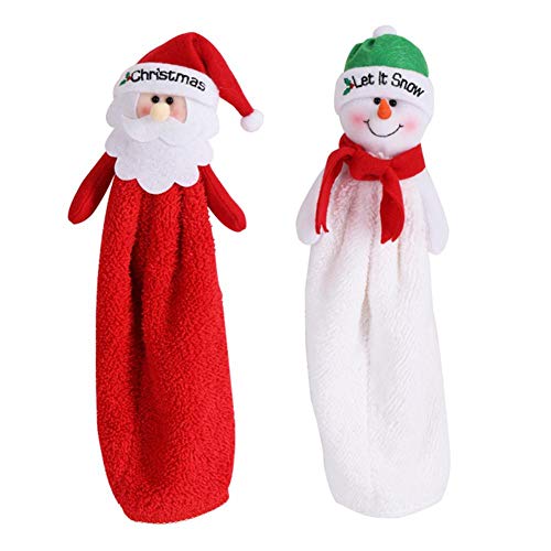 lingzhuo-shop Navidad Toallas De Mano Baño Cocina Blanco Algodón Santa Muñeco De Nieve Limpiar Paño Bordado Anciano Aseo Decoración Navideña