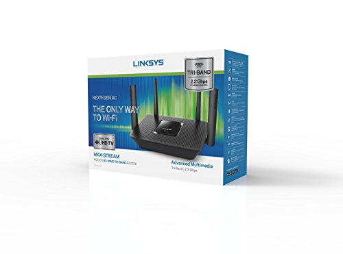 Linksys EA8300 - Router Wi-Fi AC2200 Tri-Banda MAX-Stream (MU-MIMO, 4 Antenas, Beamforming, 4 x Gigabit Ethernet, 1 x USB 3.0) Color Negro
