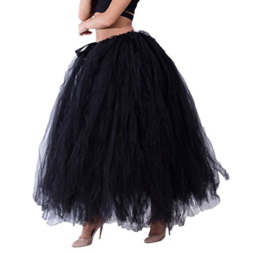 Linnuo Elegante Falda Larga de Tul Plisada Tutu Malla de Noche Fiesta Moda Cintura Alta Elástica para Mujer