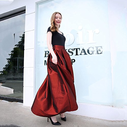 Linnuo Mujeres A-Line Faldas Plisadas de Color Sólido de Alta Cintura Larga Falda Swing Circle Falda
